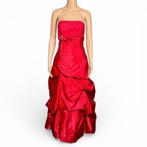 90s Y2K Jessica McClintock Gunne Sax Womens Red Prom Ballgown Strapless Sz 5